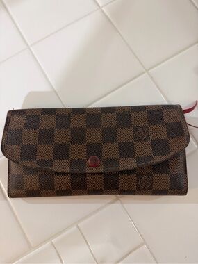 Designer-Inspired Brown Check Clutch Wallet with Red Accent